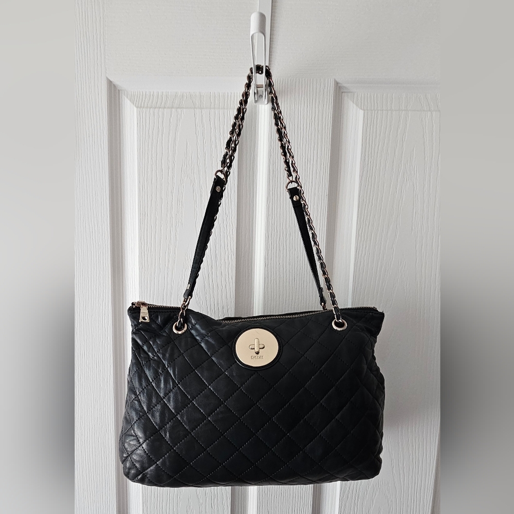 DKNY Quilted Black Leather Tote Handbag